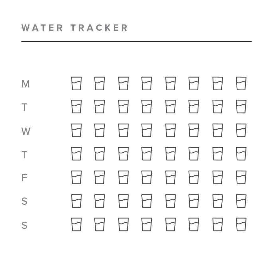 A close up of sticky notes with a template to track daily water intake