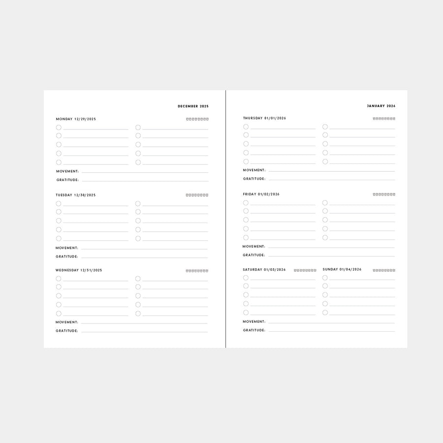 2026 Weekly Planner Insert - Monday (6-Ring)