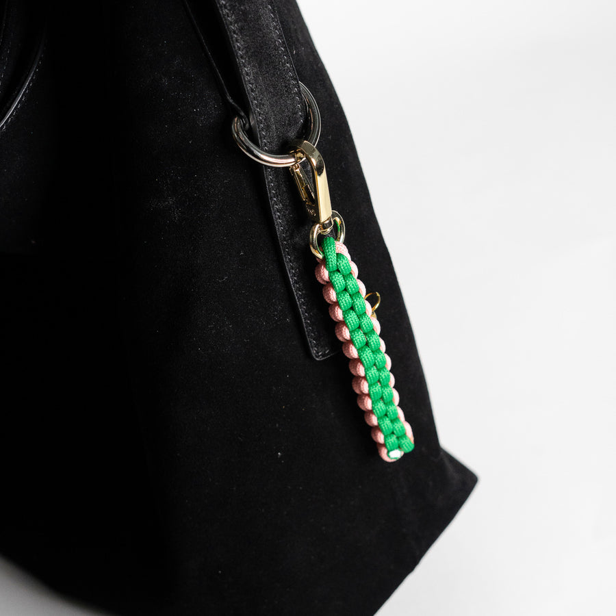 Braided Keychain | Green & Pink